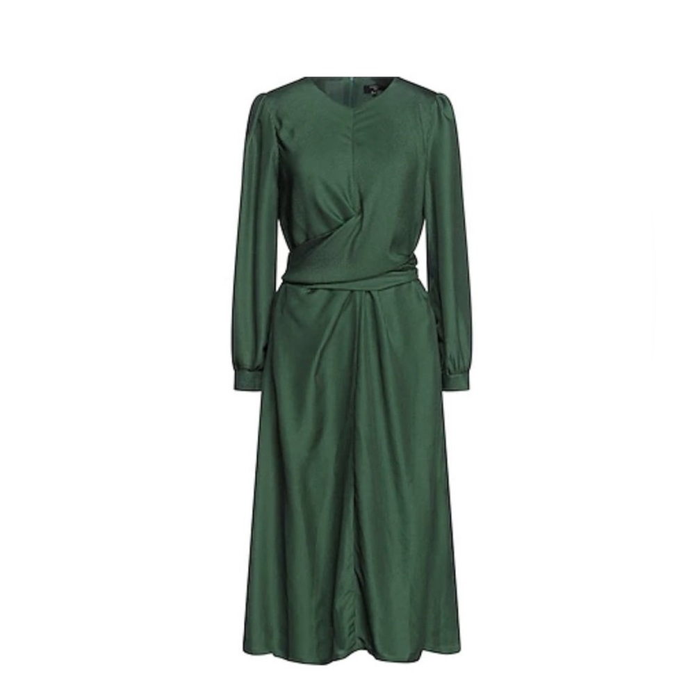 FRNCH Abelie Emerald Green Faux Wrap Midi Dress Size Small